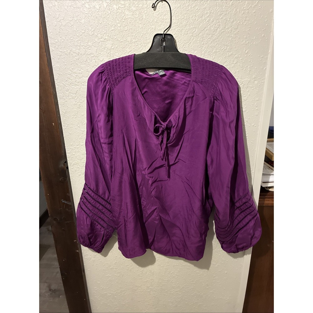 Go Silk Purple Long Sleeve Silk Blouse Size M 100% Silk